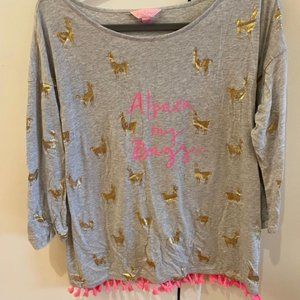Lilly Pulitzer Top Size Large with Pink Fringe- "Alpaca My Bags"